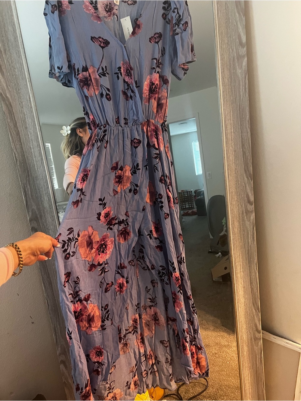 Francesca's Collections Lavender Floral Wrap Maxi Dress